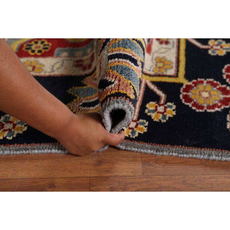 Gray Geometric Kazak Oriental Area Rug Hand-Knotted Wool Carpet - 8'1"x 10'0"