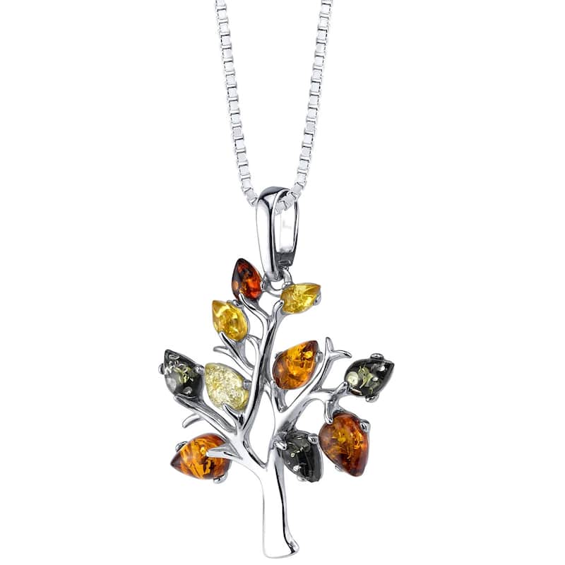 Amber Tree Pendant in Sterling Silver