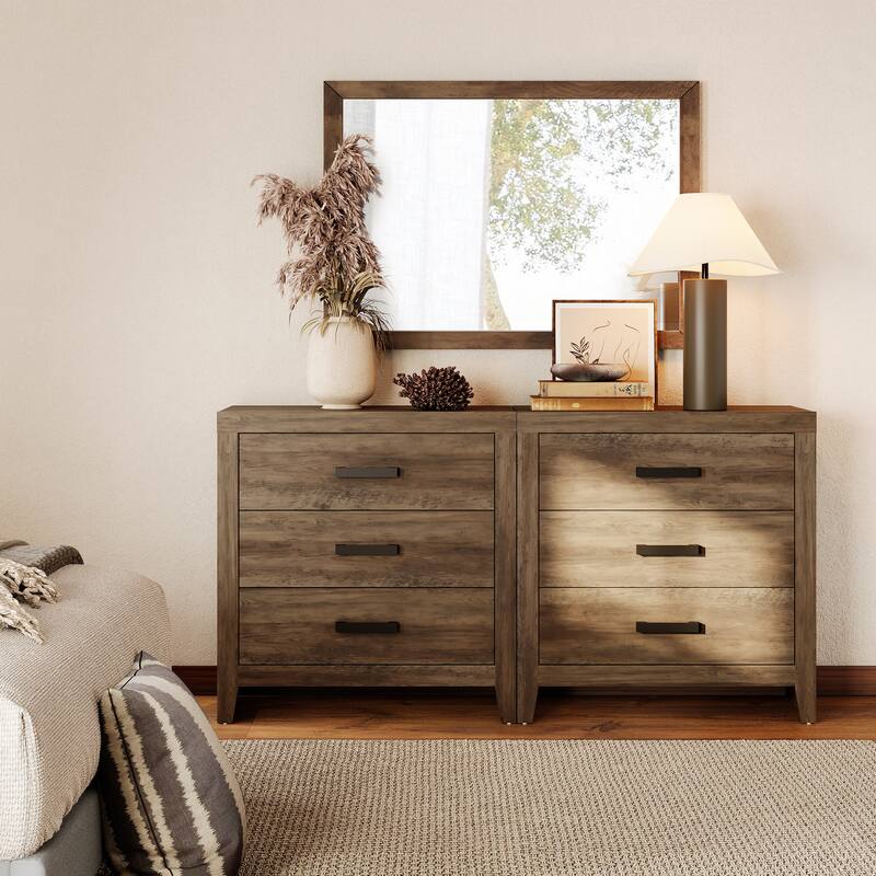 WAMPAT Farmhouse 3-Drawer Dresser, Wooden Chest of Drawers, Modern Storage Organizer & Nightstand for Bedroom, Living Room