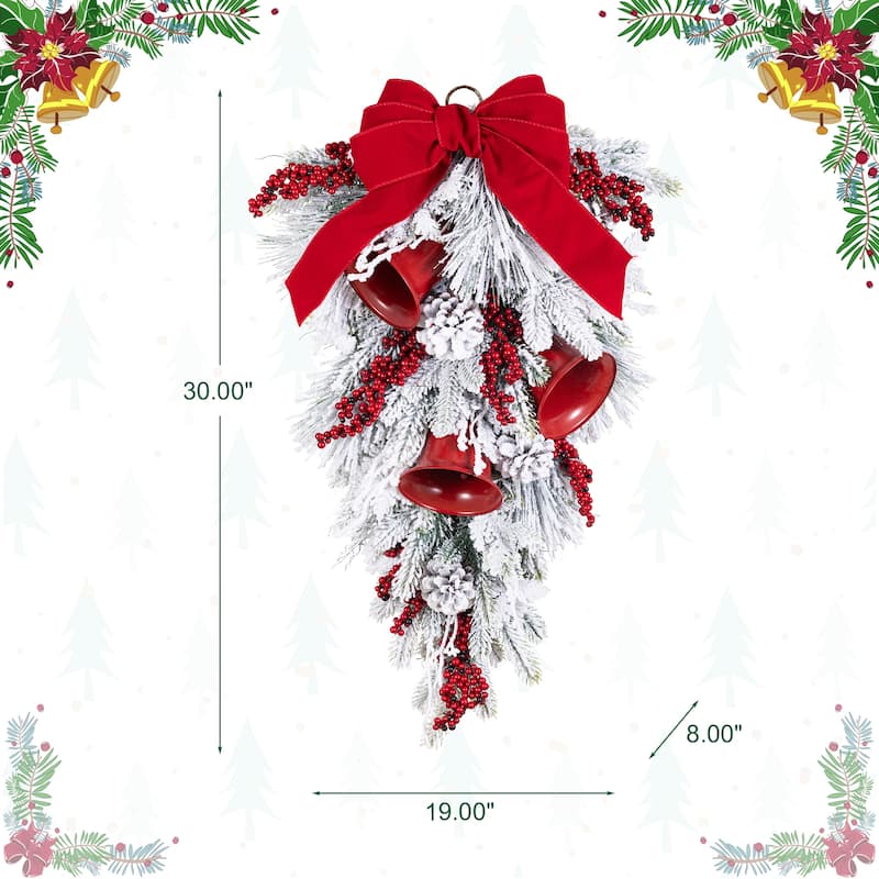 Glitzhome Christmas Berry Bow Pinecone Bell Holy Leaf Teardrop Swag Xmas Wreath
