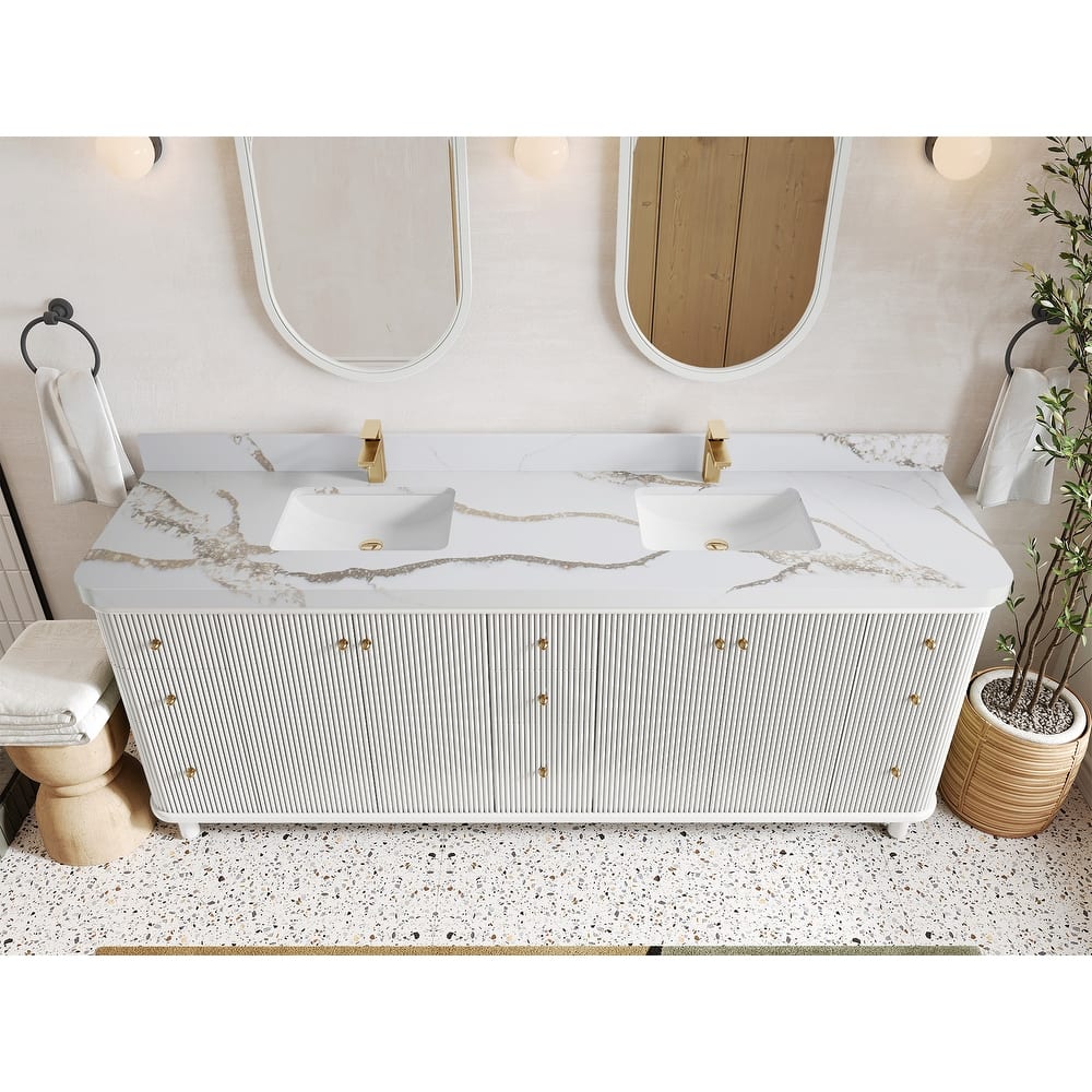 Willow Collections 84 in. W x 22 in. D Reeded Miami Double Bowl Sink Bathroom Vanity with Countertop