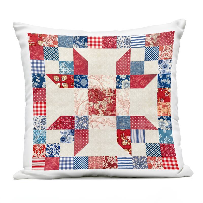 Stupell Red & Blue Traditional Quilt Pattern Printed Outdoor Throw Pillow Design by Susan Arnot - Accent - Polyester - Red - Single