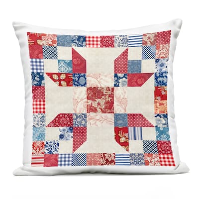 Stupell Red & Blue Traditional Quilt Pattern Printed Outdoor Throw Pillow Design by Susan Arnot
