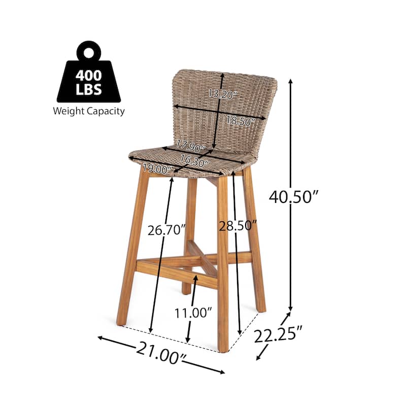 Christopher Knight Home - Lina Acacia and Rattan Outdoor Barstool (Set of 2)