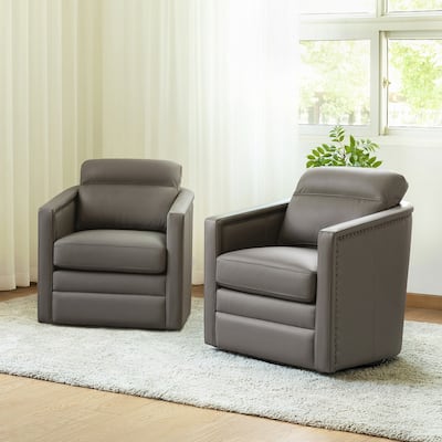 Jorge 28.74" Wide Genuine Leather Swivel Chair Set of 2