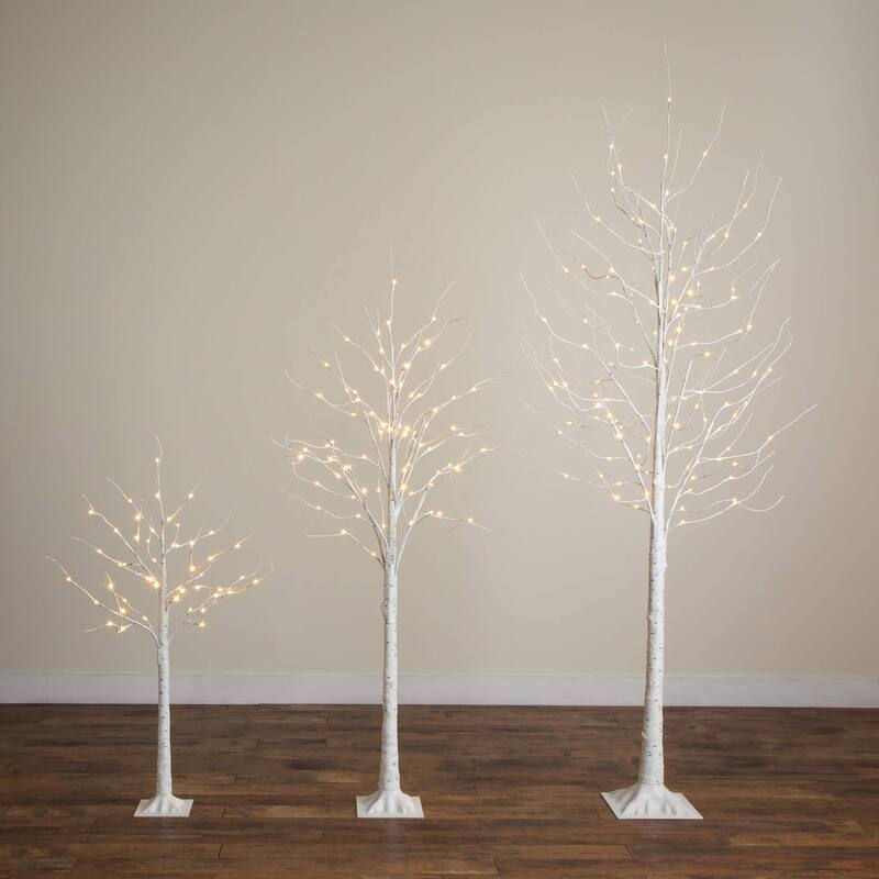 4-ft 6-ft 8-ft Pre-Lit Artificial White Birch Trees with LED Lights
