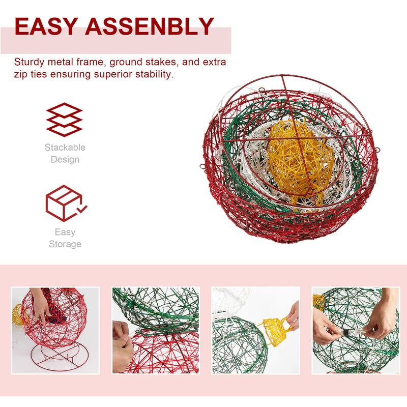 Glitzhome 39"H Lighted Christmas 3D PVC Stacked Ornaments Decor with 760 LED Lights - 3D PVC Stacked Ornaments