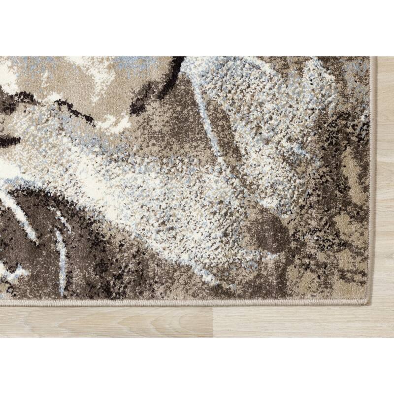 Charlotte Collection - Brown/ Cream Watercolor Flowers Area Rug