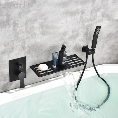 Wall Mount Bathtub Faucet With Handheld Shower Waterfall Tub Faucet Single Handle Tub Filler Set Complete With Rough-In Valve