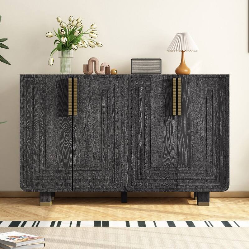 Retro 54" Vintage Sideboard with Adjustable Shelves for Versatile Storage Solutions - Black