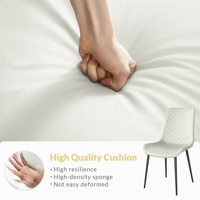 Set of 4 White PU Leather Dining Chairs