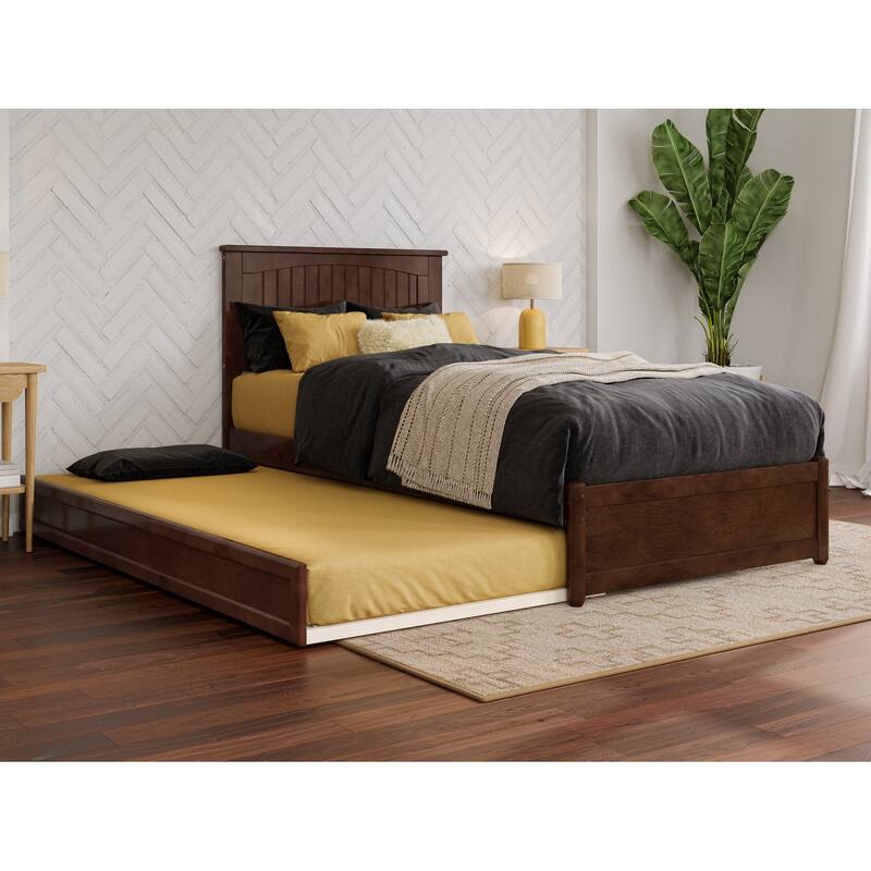 Malta Platform Bed with Panel Footboard and Twin XL Trundle - Walnut - Twin XL