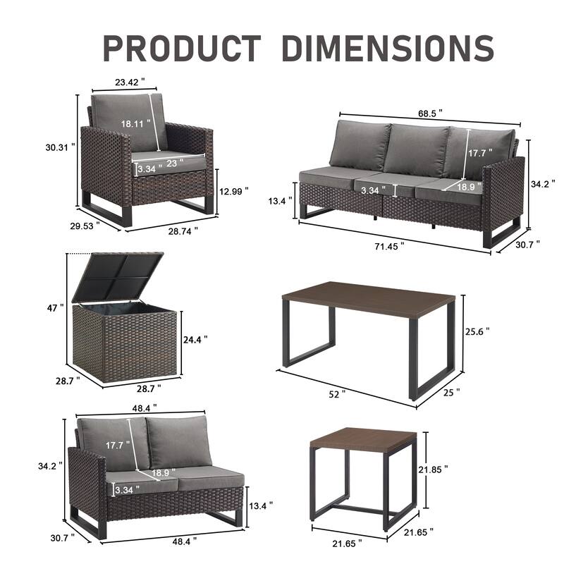 Gymojoy 7 Person All-Weather Wicker Outdoor Conversation Set Seating Group With lounge Chairs And Coffee Table
