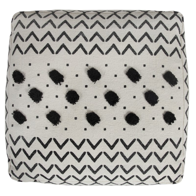 HomeRoots 18" White 100% Cotton Ottoman