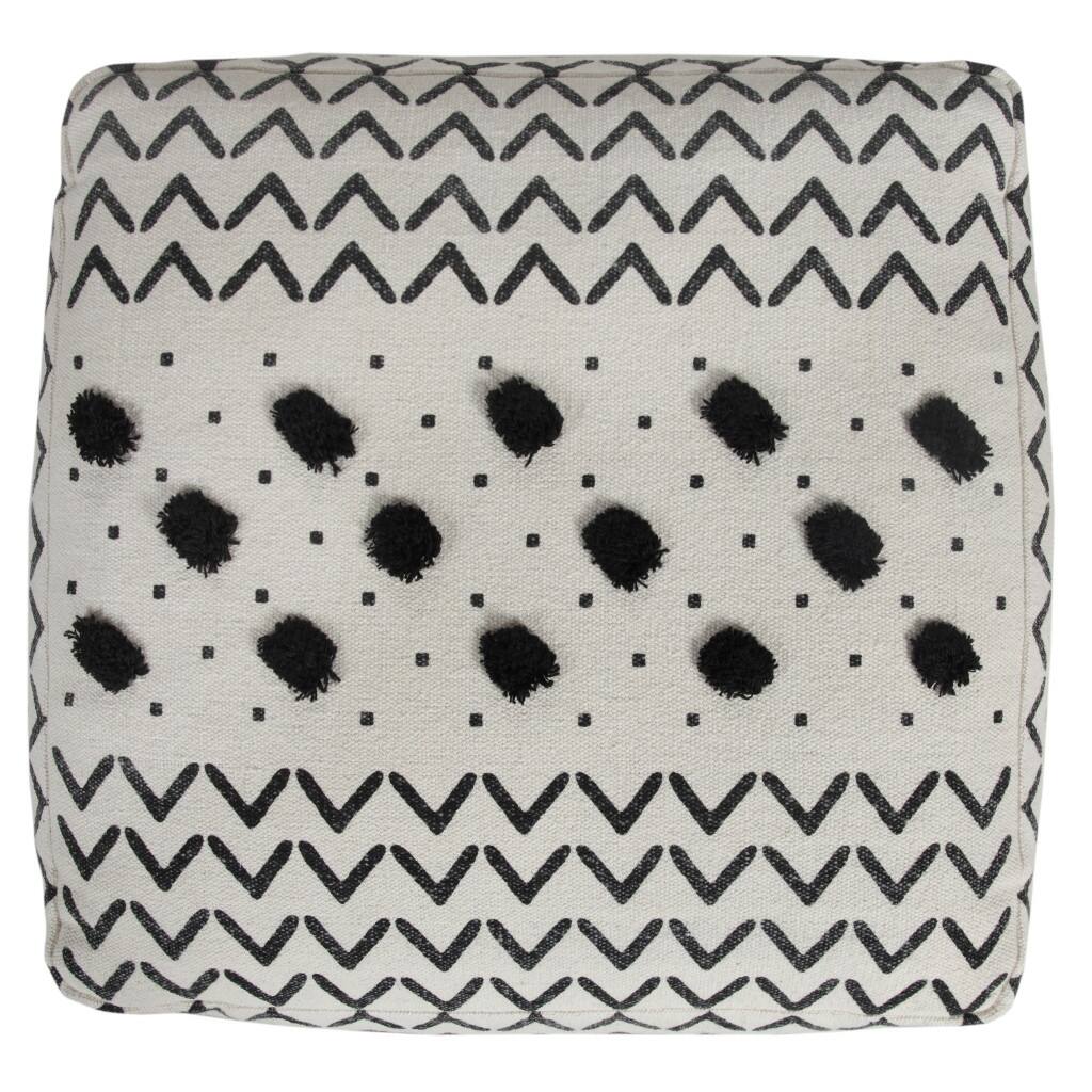 HomeRoots 18" White 100% Cotton Ottoman