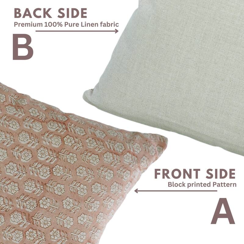 Fabdivine 12x20 Handmade Pure Linen Cushion Cover Floral Mustard Ideal for Sofa, Floral Block Print, Accent Décor, Bagru Buti