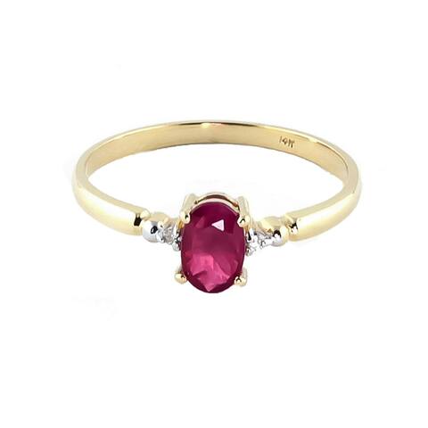 14k Solid Gold Natural Oval Shape Ruby Gemstone Diamond Ring 0.51 tcw