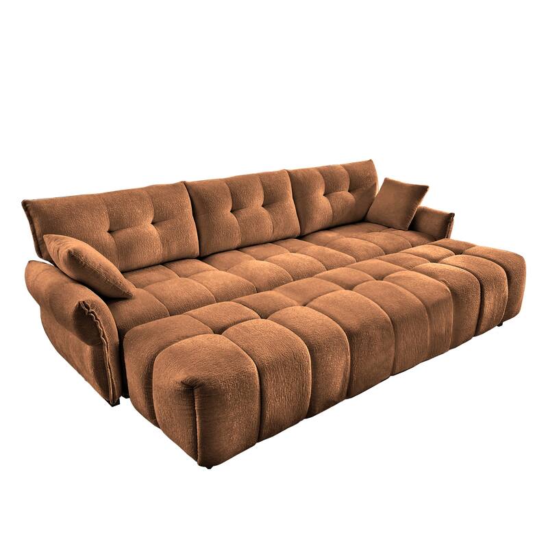 110.2" Chenille 3-Seater Sofa Set with 3 Ottomans and Pillows, Solid Wood Frame and High-Resilience Cushions