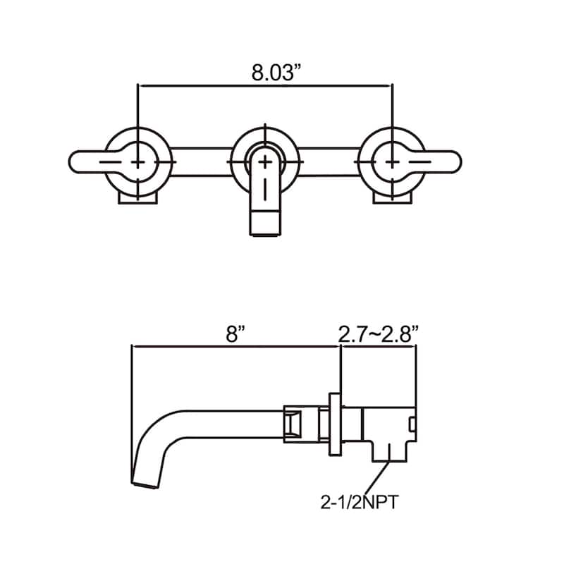 Modland Wall Mounted 2-Handle Bathroom Faucet, Water-Saving, Ceramic Valve & Matte Black