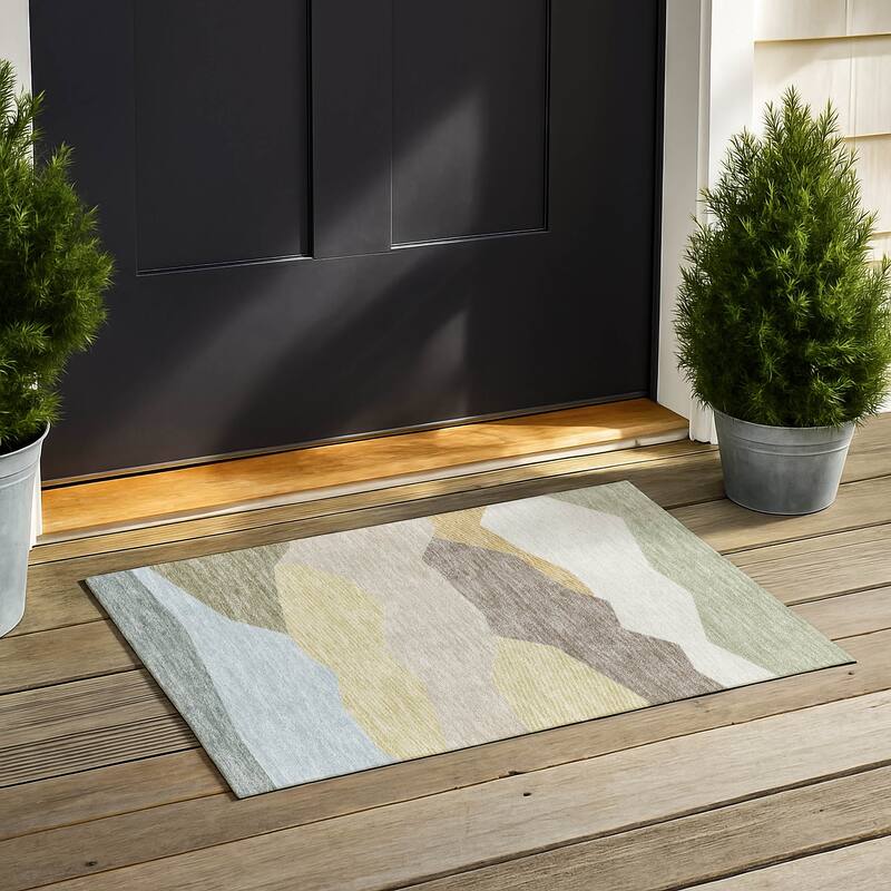 Machine Washable Indoor/ Outdoor Modern Dacono Chantille Rug - Ivory - 1'8" x 2'6"