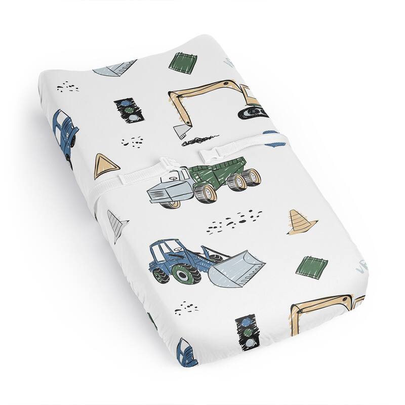 Sweet Jojo Designs Construction Truck Boy Changing Pad Cover Sheet -Green & Blue, Transportation Zone Vehicles Bulldozer Tractor