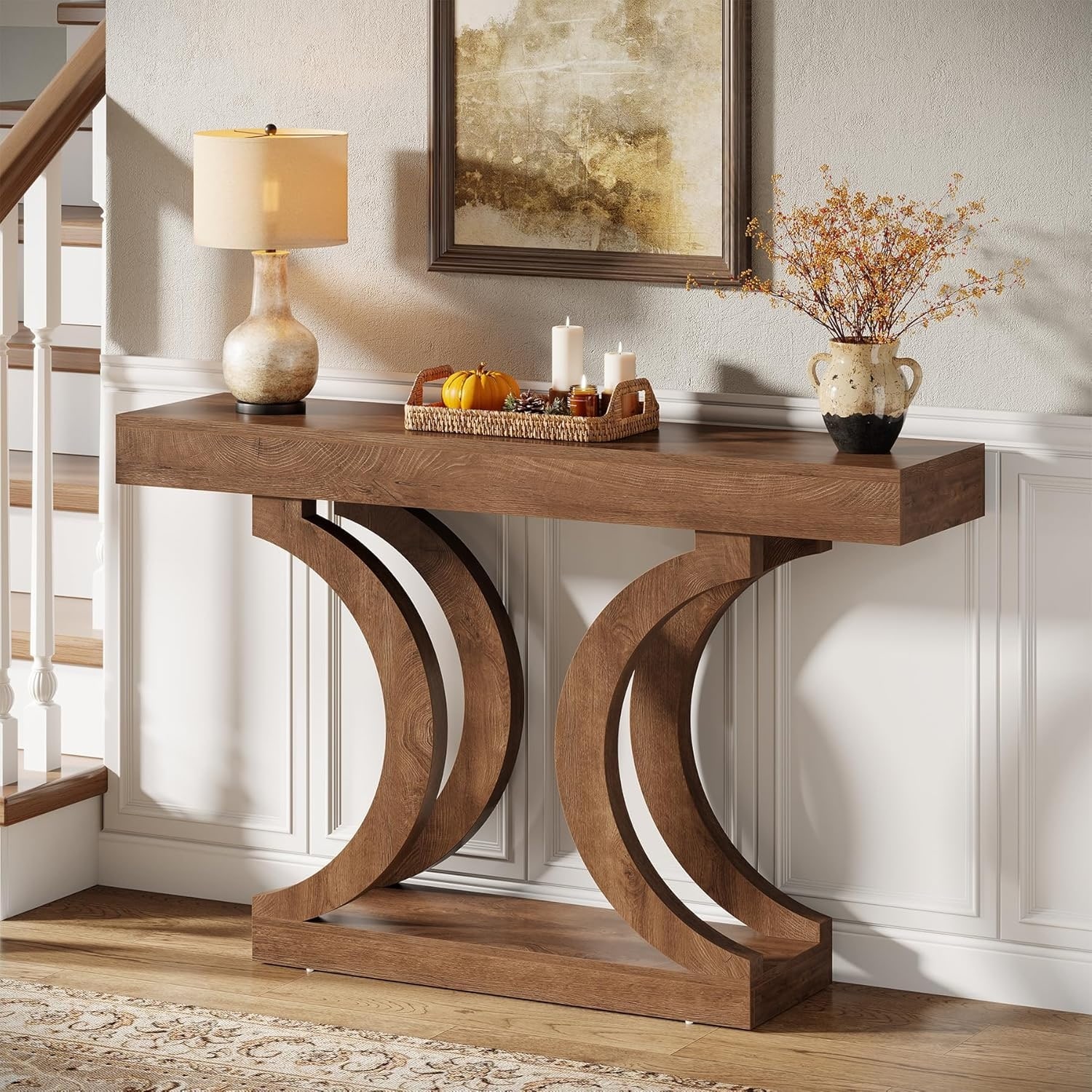 43.31-Inch Farmhouse Console Table with Curved Legs for Entryway, Living Room, Hallway, Foyer, Entrance