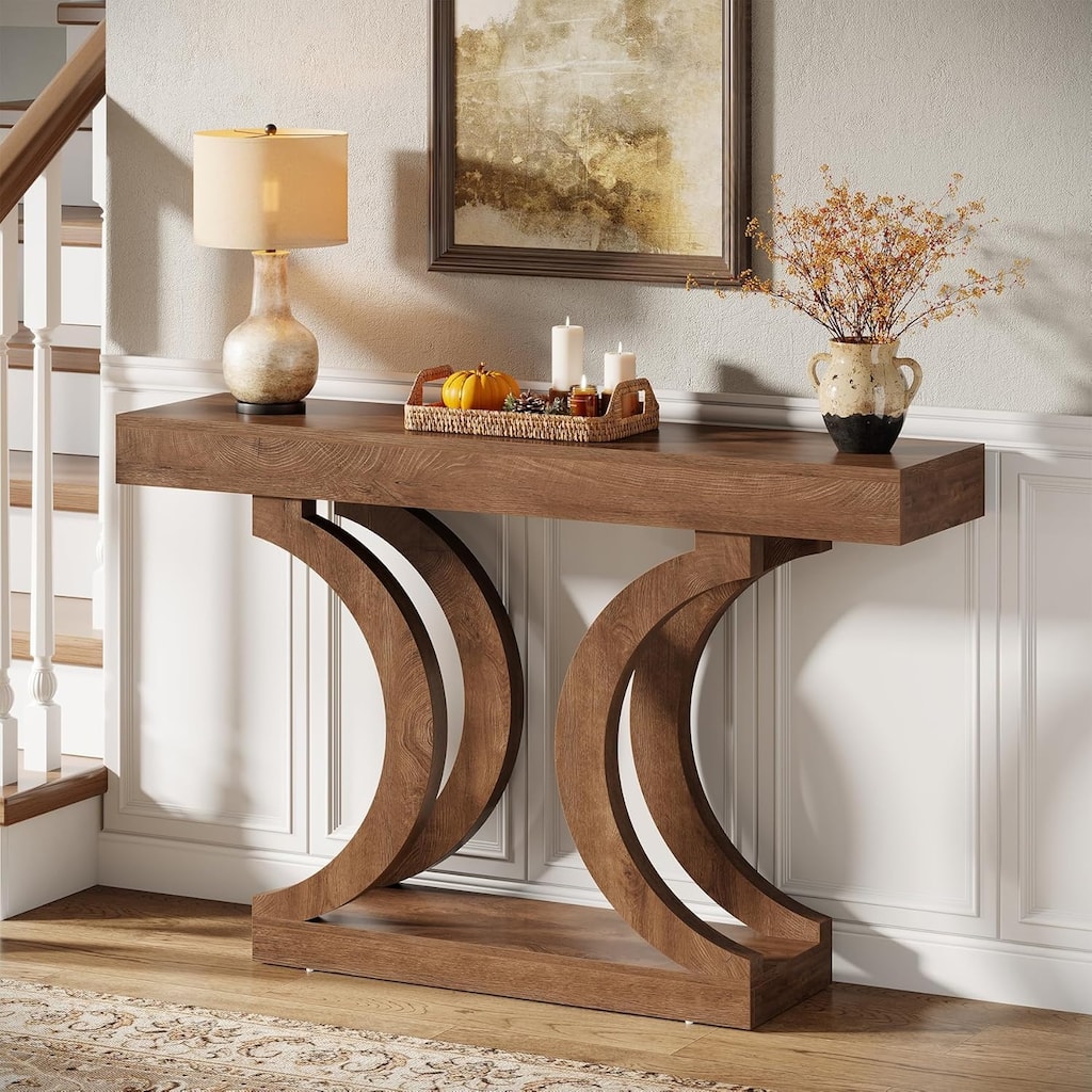 43.31-Inch Farmhouse Console Table with Curved Legs for Entryway, Living Room, Hallway, Foyer, Entrance