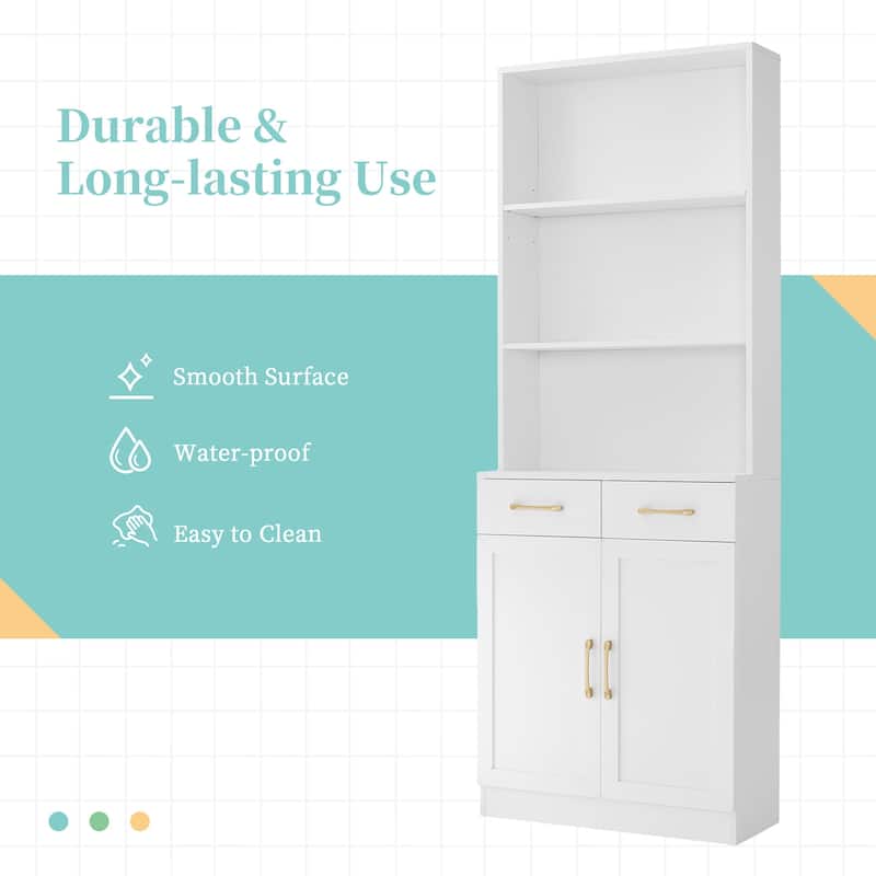 Freestanding Tall Storage Cabinet with Drawers, 3-layer Open Shelves and Adjustable Shelf for Bathroom Kitchen Office Livingroom