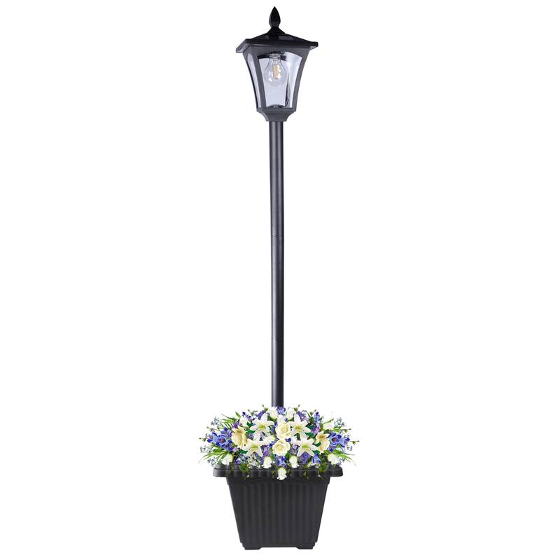 Solar Powered Lamp Post Lights Outdoor Garden Vintage Street Lighting - 63" Height - with Planter