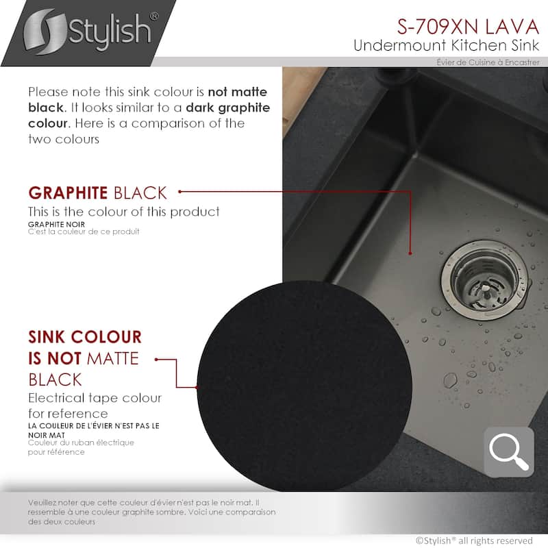 Undermount 16" Graphite Black Single Bowl Kitchen Sink Handmade