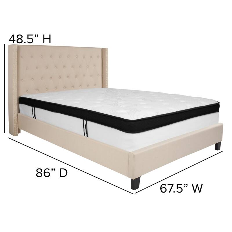 Tufted Upholstered Platform Bed w/ Memory Foam Pocket Spring Mattress