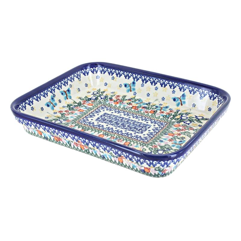 Blue Rose Polish Pottery 149 Vena Medium Rectangular Baker