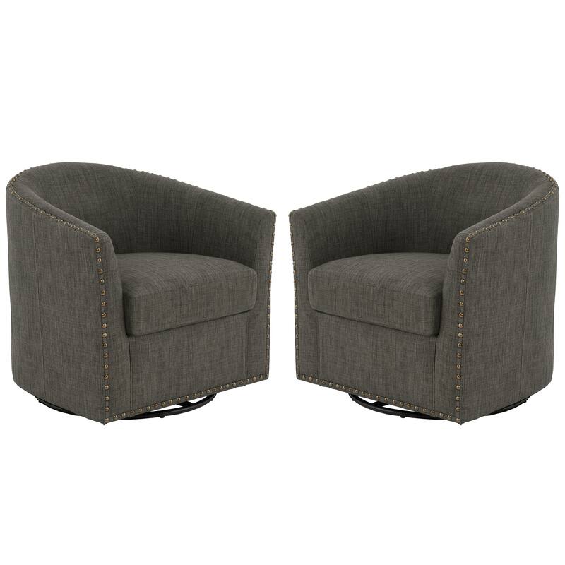 George 2 Set 30"W Upholstered Swivel Barrel Chair with Nailheads