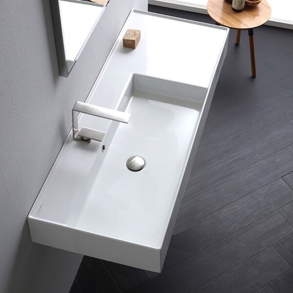 Nameeks Scarabeo 5121 Scarabeo Teorema 2.0 48" Rectangular Ceramic Vessel or Wall Mounted Bathroom Sink with Overflow