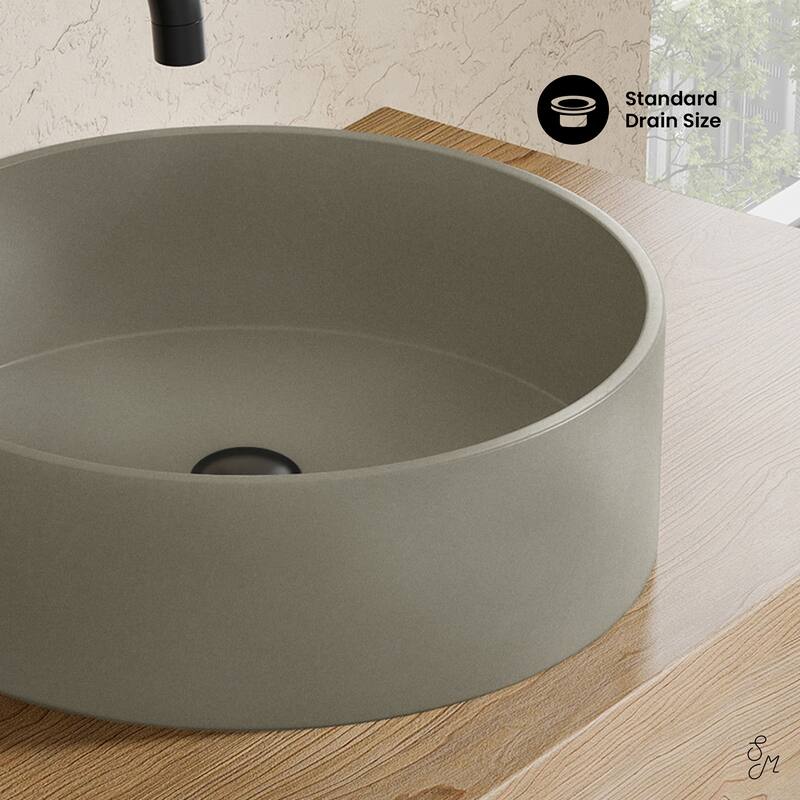 Lisse 14.5" Concrete Round Vessel Sink In Matte Taupe - 14.5