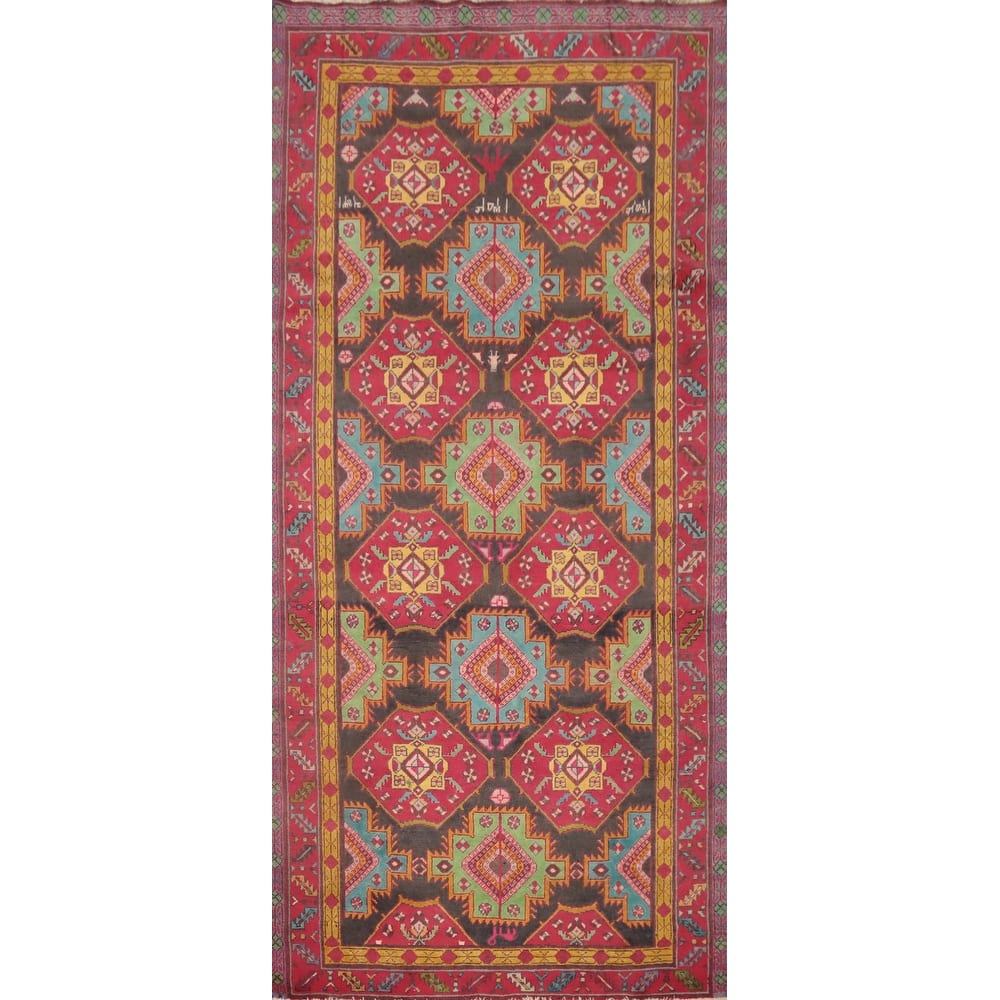 Hand Knotted Oriental 100% Wool Carpet Traditional Geometric Red Ardebil Runner Rug - 9' 4'' X 4' 5''