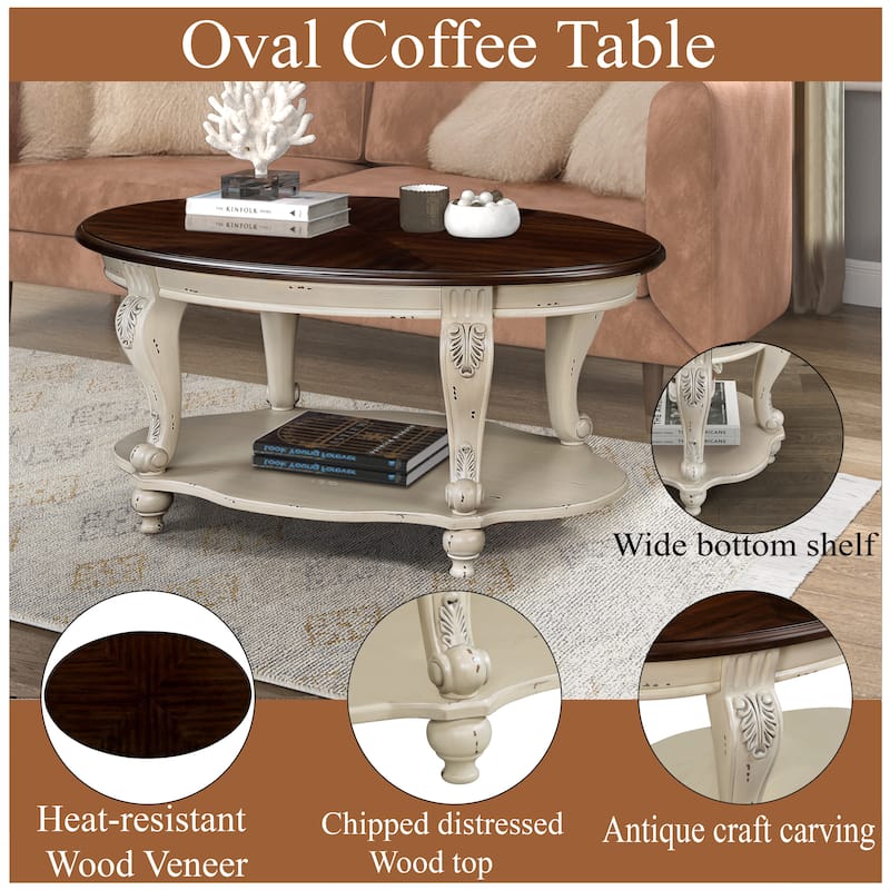 2-Tier Center Table Oval End Table Rustic Cocktail Table