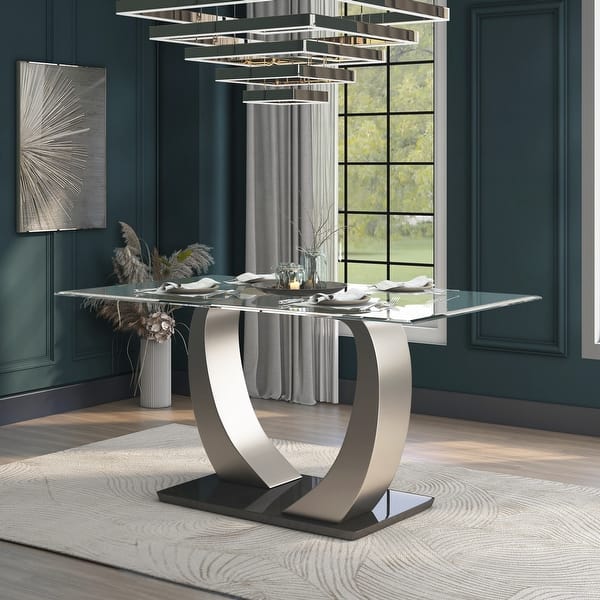 Furniture of America Jami Modern Silvertone 60-inch Glass Top Dining ...