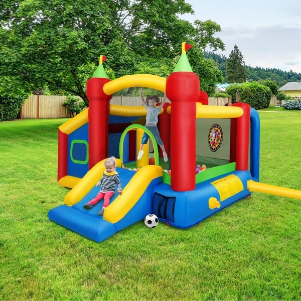 slide 2 of 12, Inflatable Bounce House Kids Slide Jumping Castle without Blower - 149.5" x 120" x 84.5" (L x W x H) Kids