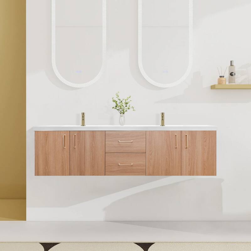 StellarArc 60/ 72 in Wall Mounted Double Sink Bathroom Vanity with Integral Sink Top