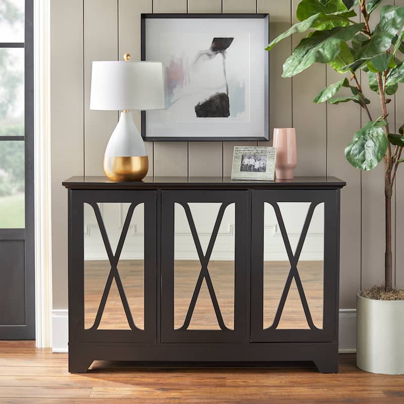 Simple Living Reflections Mirrored Front Buffet/ Console - Black with Red Distressing