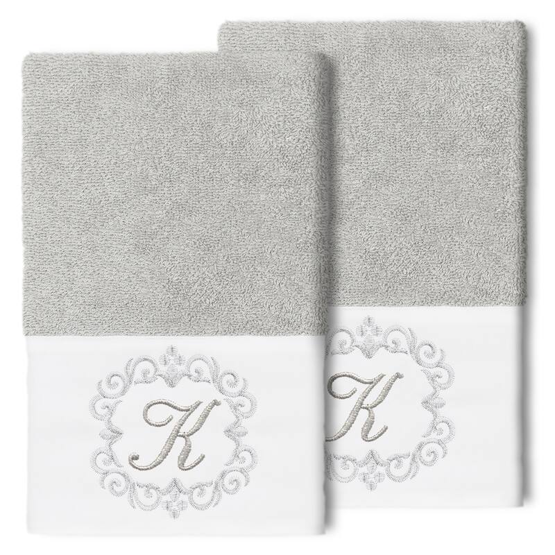 Authentic Hotel and Spa 100% Turkish Cotton Monica 2PC Embellished Hand Towel Set - K - Light Gray