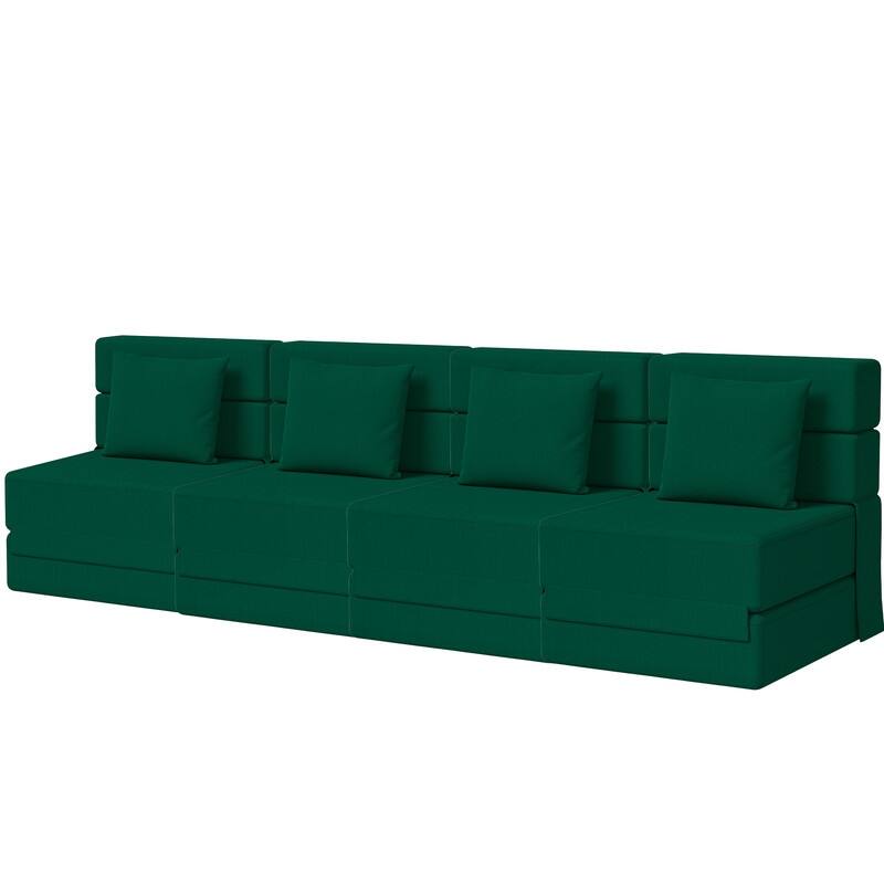 Convertible Compression Corduroy Sectional Sofa (Set of 4) - Green Corduroy