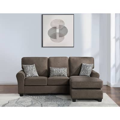 Chenille Fabric Upholstered Reversible Sectional Sofa Couch with Pillows