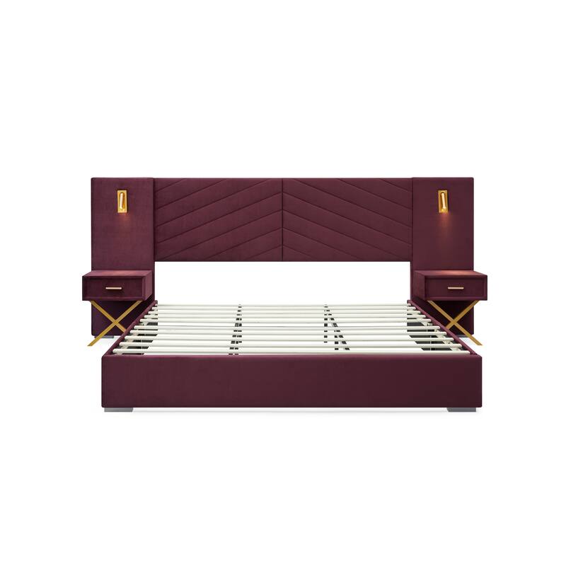 Queen Velvet Bed Frame with Wingback Headboard, No Box Spring Needed, Easy Assembly