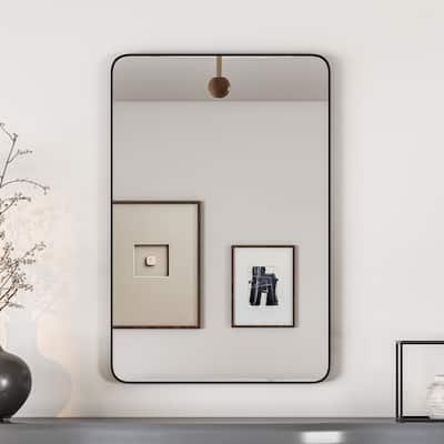Eviva Rounded Black Frame 20" x 30" Rectangular Black Metal Framed Mirror - N/A