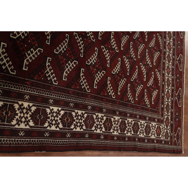 Hand Knotted Oriental 100% Wool Carpet Traditional Geometric Red Bokhara Area Rug - 11' 9'' X 7' 2''