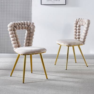 Modern Chair(Set Of 2) with Golden Iron Tube Legs,Soft Cushions And Comfortable Backrest,Modern Dining Soft Chair