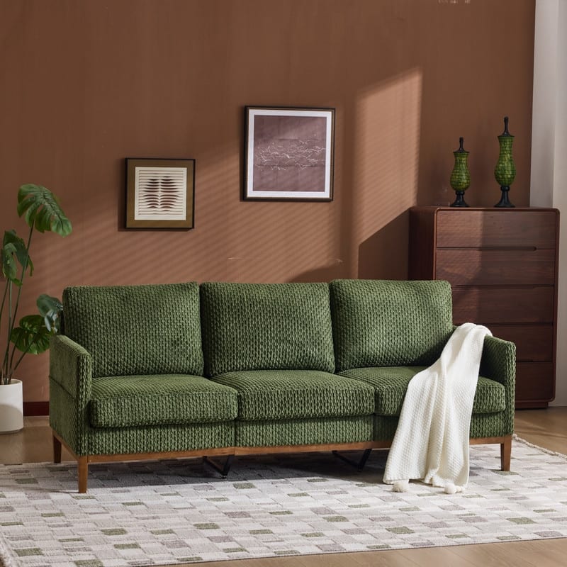 Polyester Upholstery 3-Seater Sofa With Solid Wood Frame