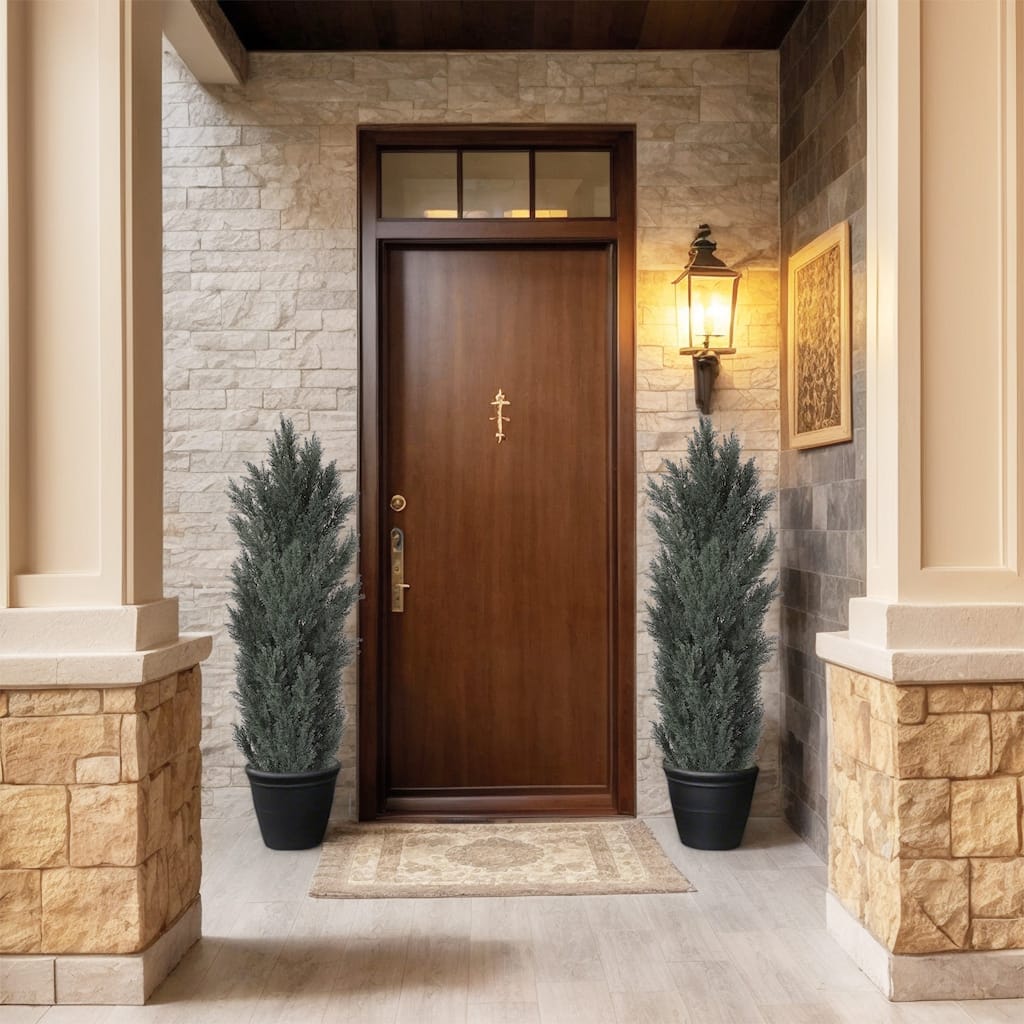 GDFStudio - Moss Elegant 5FT Faux Cypress Tree with Durable Plastic Construction (Set of 2)